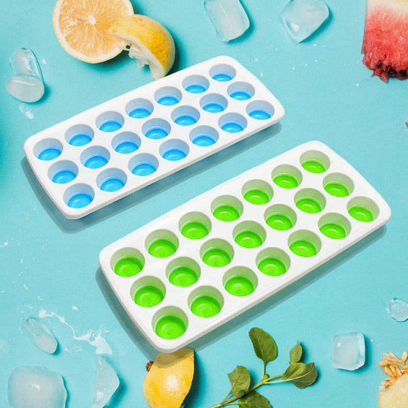 21 Cavity  Up Ice Cube Trays-Easy Release, Flexible Silicone Bottom - Stackable, BPA Free, Food Grade - for Convenient Freezer Ice Making (2 Pc Set)