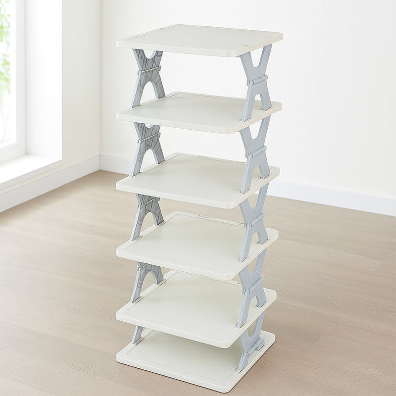 Smart 6-Layer Shoe Rack – Foldable, Collapsible & Heavy-Duty Plastic Stand for Home Entryway Storage Organizer (Mix Color)