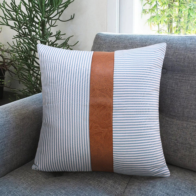 leather & cotton Cushion pillow cover