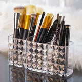 Elegant Crystal-Effect 3-Compartment Acrylic Makeup Brush Holder (1 Pc)
