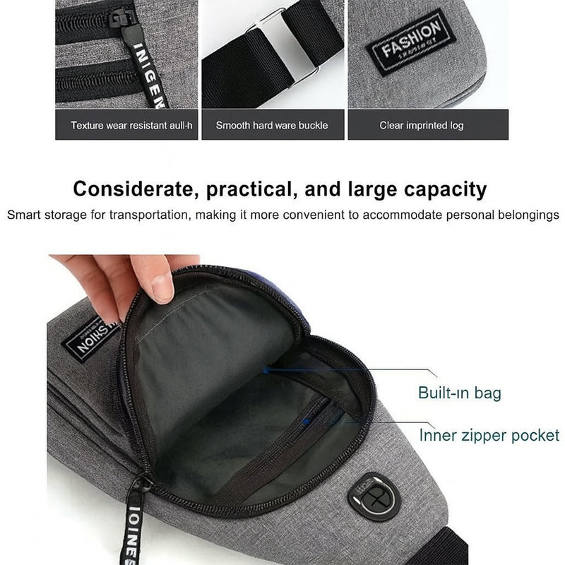Waterproof Waist Bag, Shoulder Bags USB Charging Earphone Hook Sling Travel Bag (1 Pc / Mix Color)