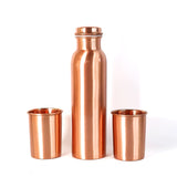 Copper Water Bottle 2 Glasses with Gift Box (3 Pcs Set)