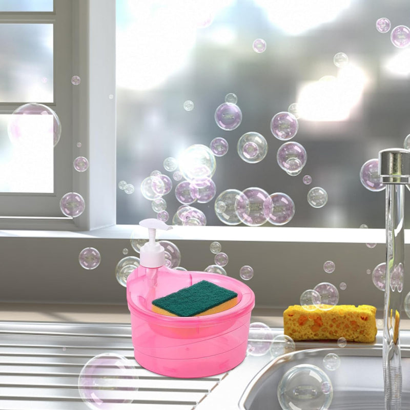 2-in-1 Double Layer Liquid Soap Dispenser with Pump & Sponge – Practical Kitchen & Hotel Sink Soap Pump Bottle (Rectangle)