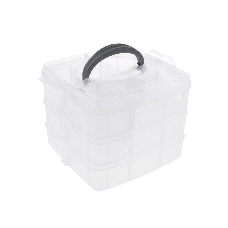 3-Tier 18 Sections Transparent Stackable Adjustable Compartment Slot Plastic Craft Storage Box