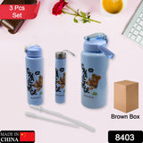 Plastic Water Bottle Set – BPA-Free, Leak-Proof, Cartoon Design for Kids & Gym (3 Pc Set)