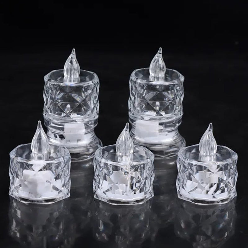 24 Pcs Flameless and Smokeless Decorative Acrylic Candles Transparent Led Tea Light Candle for Gifting, House, Diwali, Christmas, Festival, Events Decor Candles, Diwali