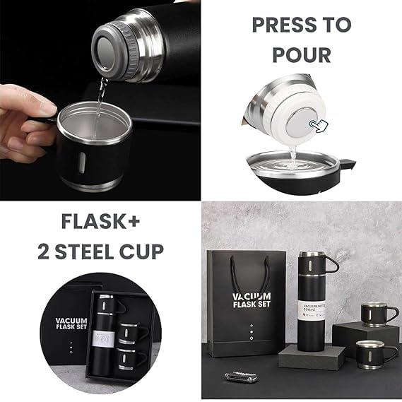Bottle Water Flask Gift Set Two Cups Hot and Cold