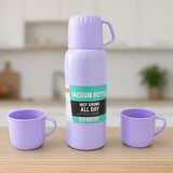 Vacuum Flask Set – Stainless Steel Thermos with 3 Cups, Approx 500ml