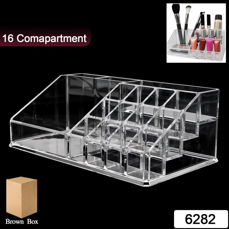16 Compartment Cosmetic Makeup Jewellery Lipstick Storage Organiser Box, Cosmetic Storage Box Make-up Lipstick Organizer / Lipstick Holder Case  Transparent