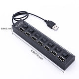 USB Splitter Multi Port USB 2.0 Hub, 7 Port with Independent On/Off Switch and LED Indicators USB A Port Data Hub, Suitable for PC Computer Keyboard Laptop Mobile HDD, Flash Drive  Etc