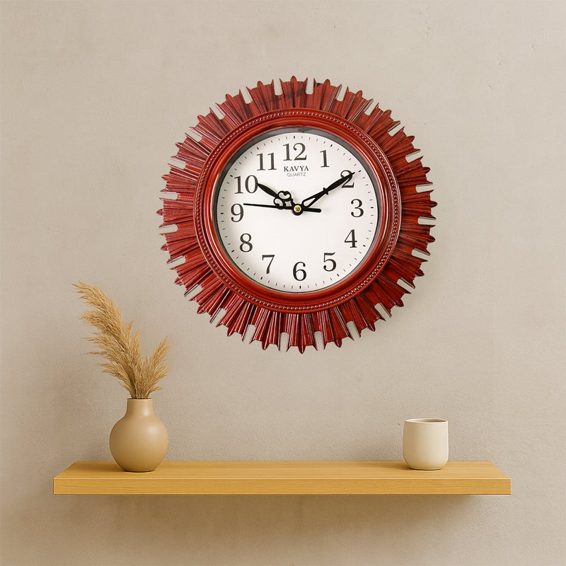 Wooden Look Round Wall Clock - Battery Operated, Easy-to-Read, Plastic Design for Home/Office