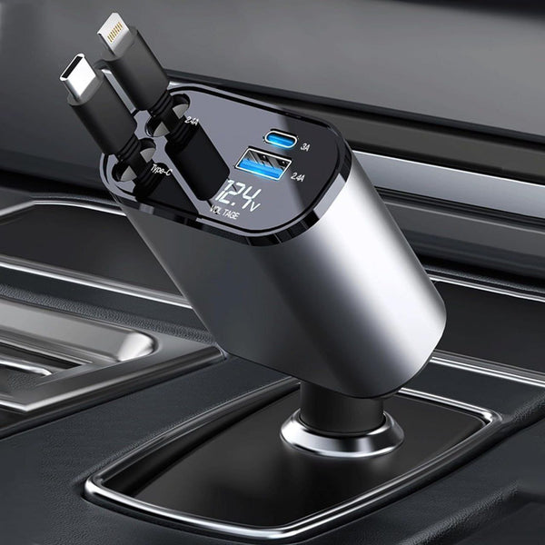 Retractable Car Charger | 4 in 1 Car Charger |  4 in 1 Super Fast Charge Car Phone Charger |