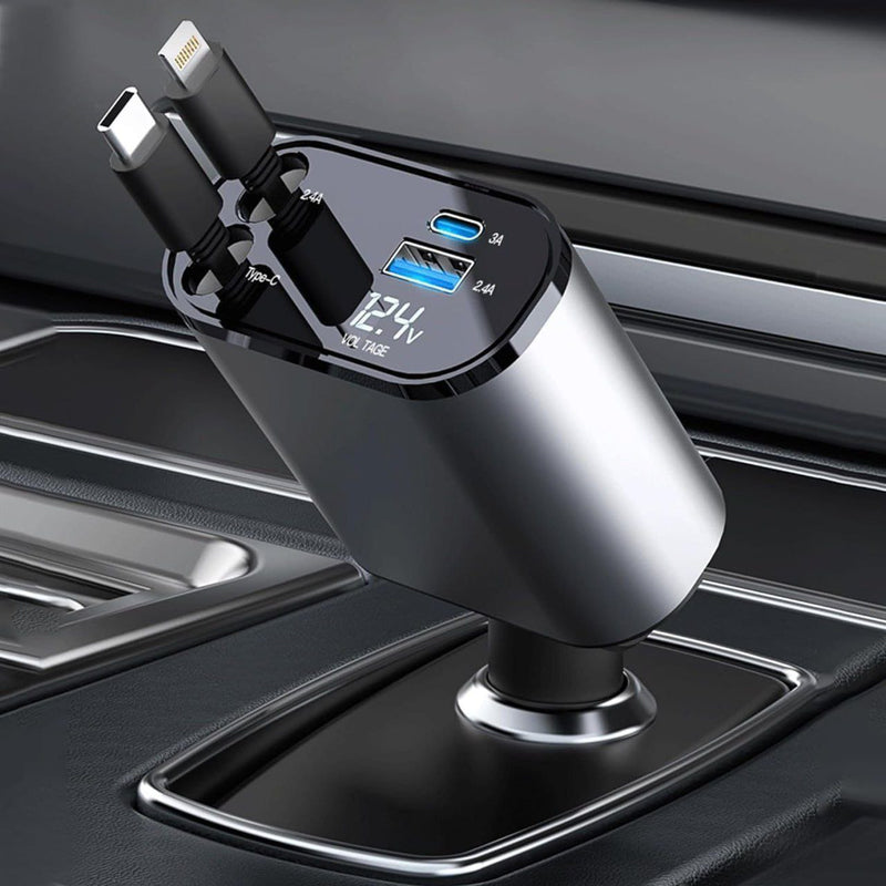 Retractable Car Charger | 4 in 1 Car Charger |  4 in 1 Super Fast Charge Car Phone Charger |